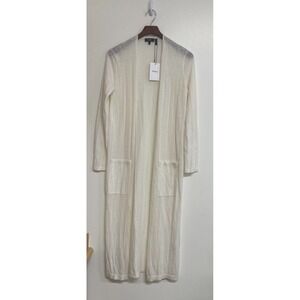 THEORY Torina Maxi Open Front‎ Merino Wool/Linen White Cardigan/Duster Women's L